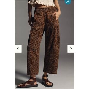 Pilcro Anthropologie The Izzie Relaxed Pull-On Barrel Pants Sateen Leopard Cargo